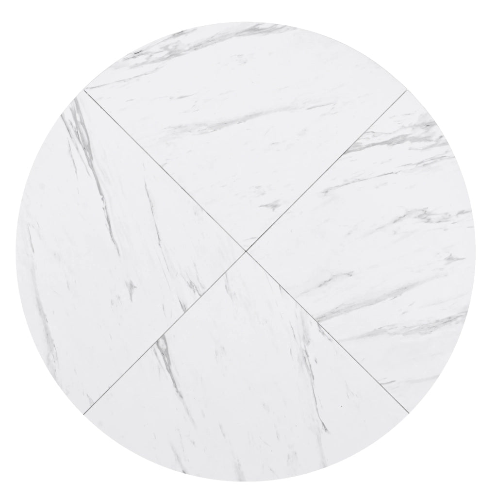 Tavolo da pranzo rotondo con piano effetto marmo, struttura in metallo dorato a X, per sala da pranzo, diametro 100 cm