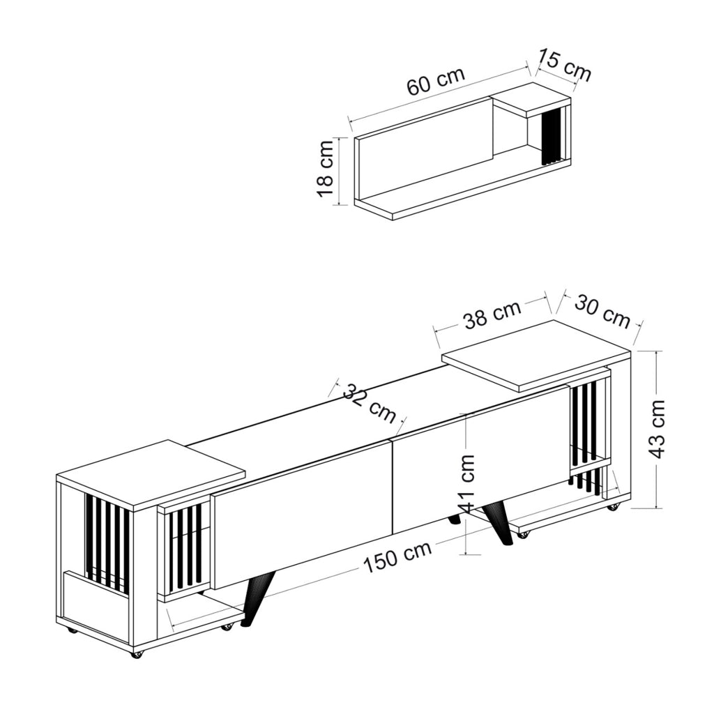 Set di Mobili da Soggiorno 'Glostrup' Composto di Mensola da Muro, Mobile Porta TV e 2 Tavolini - Rovere  / Bianco [en.casa]