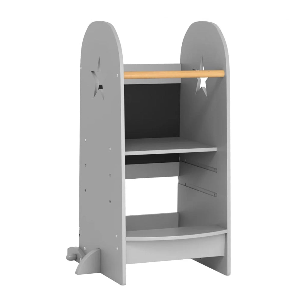 Torre cucina multifunzionale per bambini 56 x 50 x 85 cm con altezza regolabile e lavagna bifacciale in MDF grigio 20_0014467