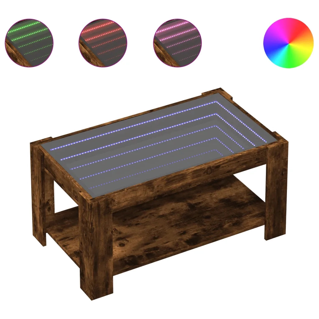 Tavolino Salotto con LED Rovere Fumo 93x53x45 cm Multistrato 847557
