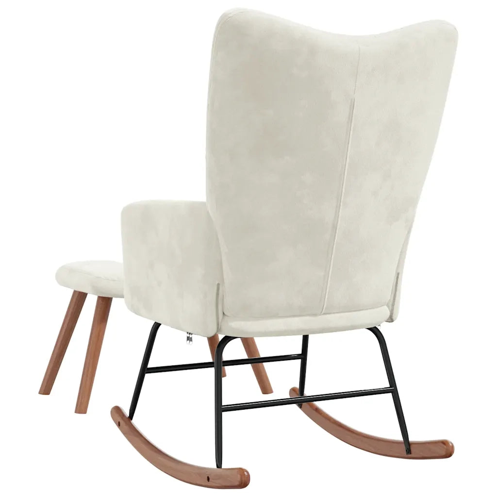 Poltrona a Dondolo con Poggiapiedi Bianco Crema in Velluto cod mxl 63054