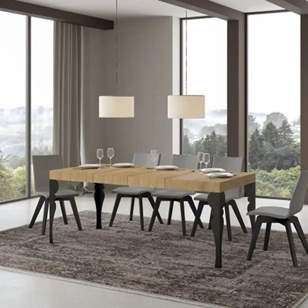 Tavolo allungabile 130/390x90 cm Paxon Premium colore quercia natura gambe antracite