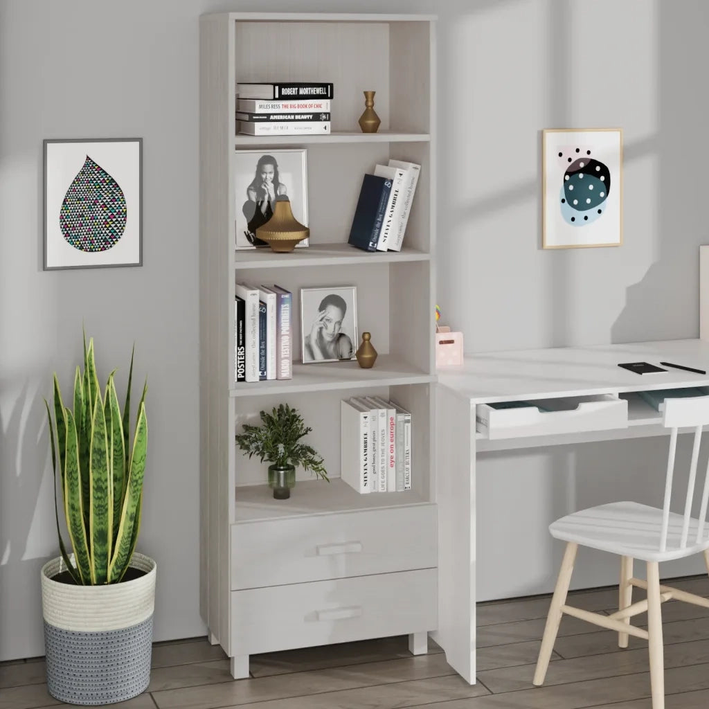 Credenza-Buffet-Armadio da cucina HAMAR Bianca 60x35x180 cm in Legno Massello di Pino