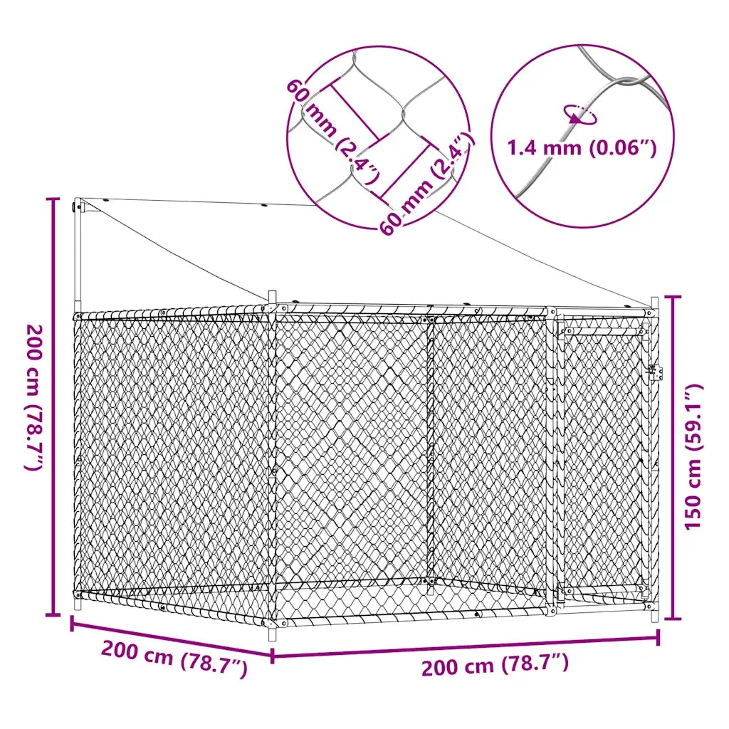 Gabbia Cani con Tetto e Porta Grigia 2x2x2 m in Acciaio Zincato CFW5121589