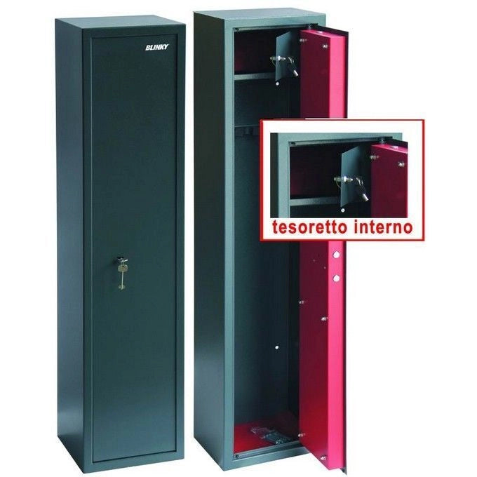 Blinky 28340-10 Armadio Portafucili 10 Posti con Tesoretto acciaio 2 mm porta 3 mm serratura doppia mappa 5 leve 55x22x138 cm