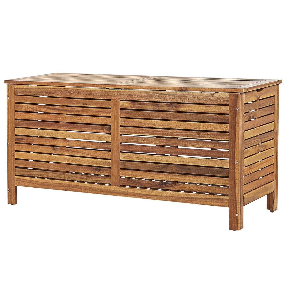 Cassa baule cesta da giardino in marrone chiaro di acacia 130 x 64 cm con coperchio per mobili da esterno