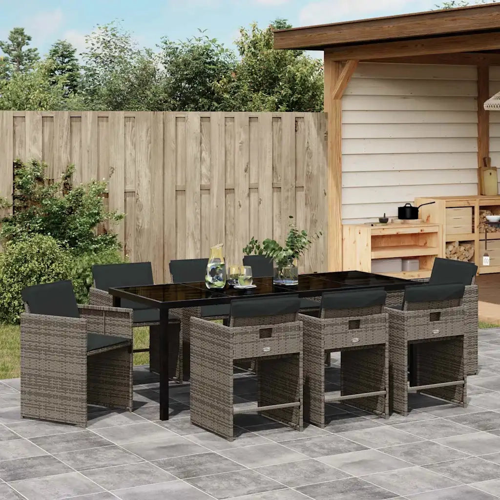 Set da Pranzo per Giardino con cuscino 9 pcs Grigio polyrattan 3379983