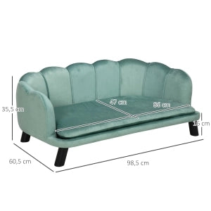 Divano per cani con schienale e gambe in legno, verde, 98,5 x 60,5 x 35,5 cm