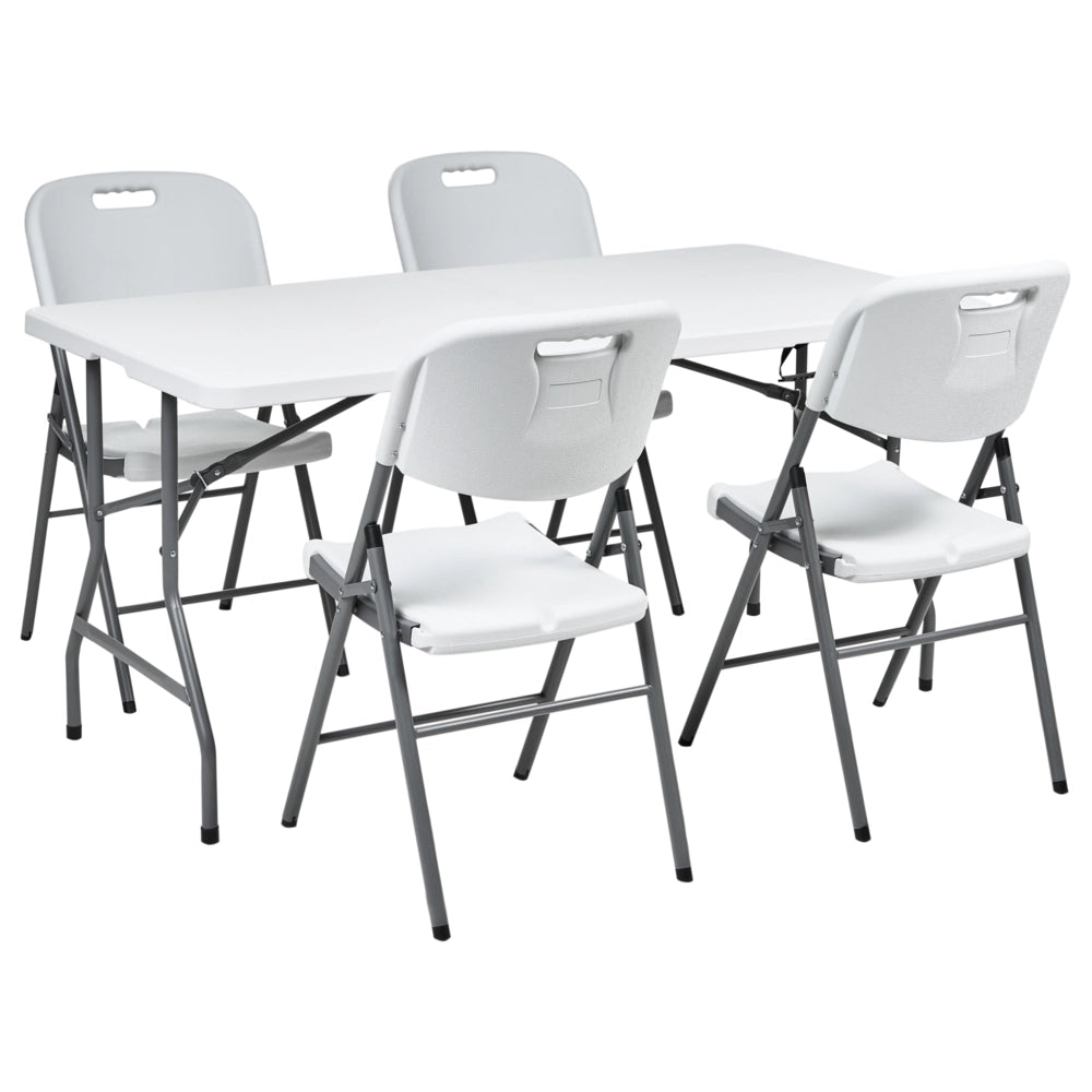 Set da pranzo da giardino a 4 posti Materiale sintetico bianco 152 x 74 Tavolo e 4 sedie pieghevoli con gambe in metallo