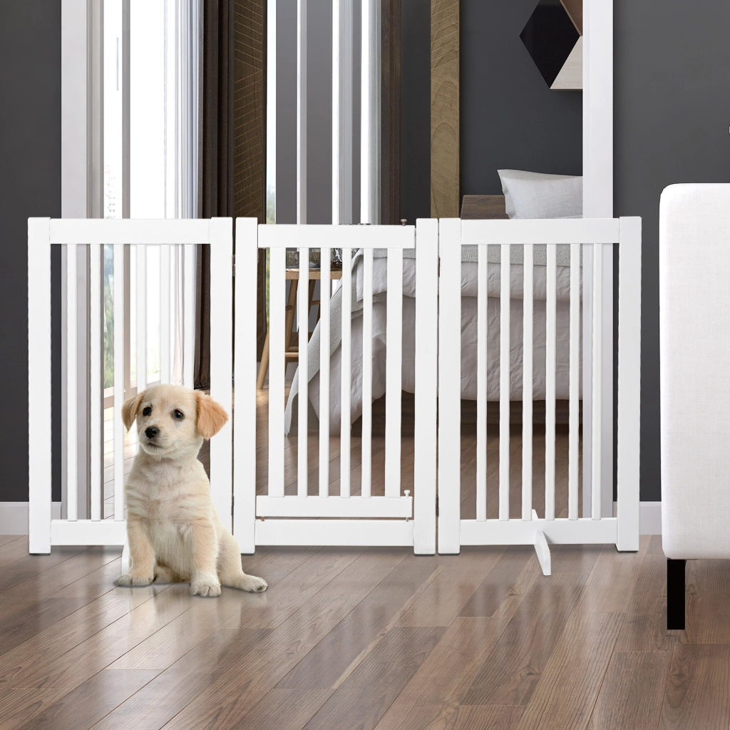Barriera estensibile a forbice con tre pannelli e porta centrale, in MDF, bianco, 155 × 1,5 × 76 cm