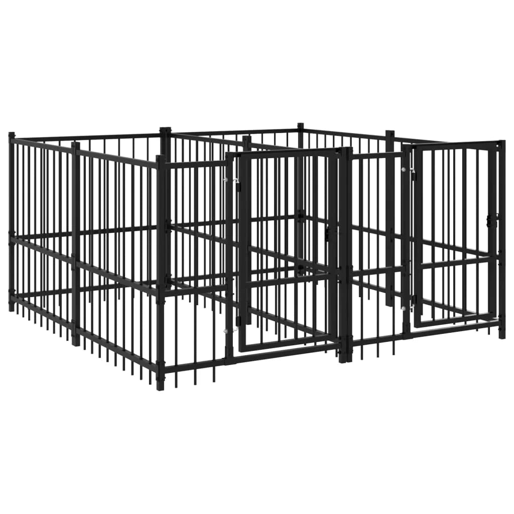 Cuccia gabbia per animali da esterno pac per cani in acciaio 3,75 m² nero 02_0041833