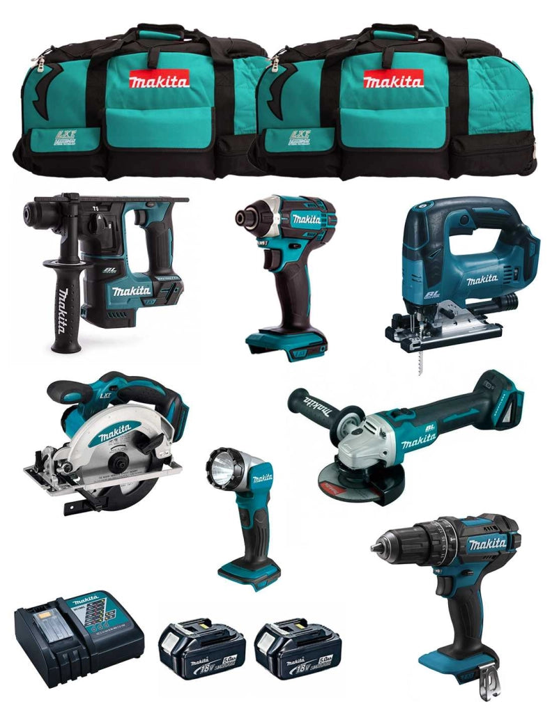 MAKITA Kit MK701 (DDF482 + DHR171 + DGA504 + DTD152 + DJV182 + DSS610 + DML802 + 2 x 5,0 Ah + DC18RC + 2 x LXT600)