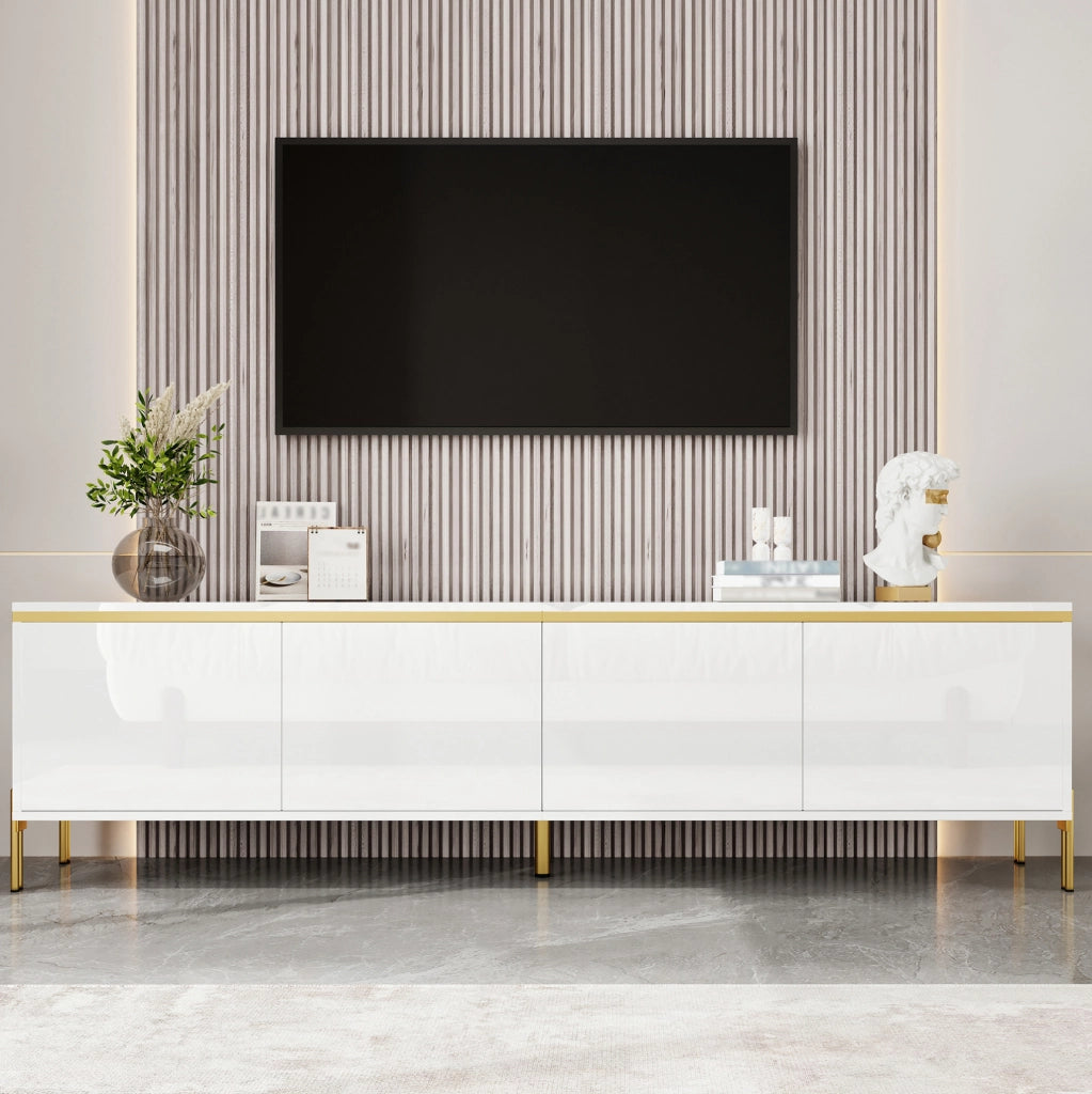Mobile TV bianco lucido 170x38x50 cm con 4 ante e passacavi