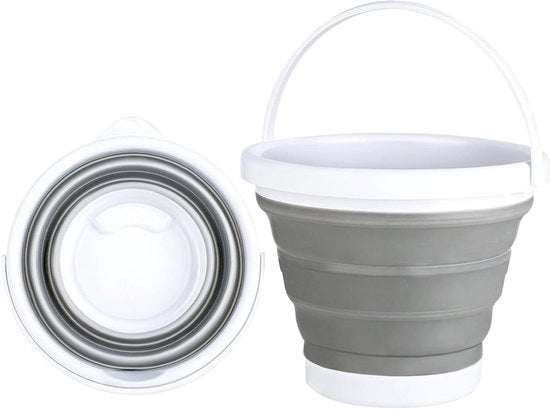 Emicemmare opvollabile da 5 l - Emicemmare per la pulizia opvollabile - PP + TPE - Montaggio a parete per la pulizia domestica e l'auto - Consumo di acqua per l'uso all'aperto, campeggio e giochi al mare (grigio bianco)