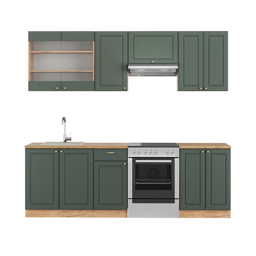 Cucina componibile Fame-Line Verde-oro rustico/Rovere dorato 240 cm, PL Rovere Vicco