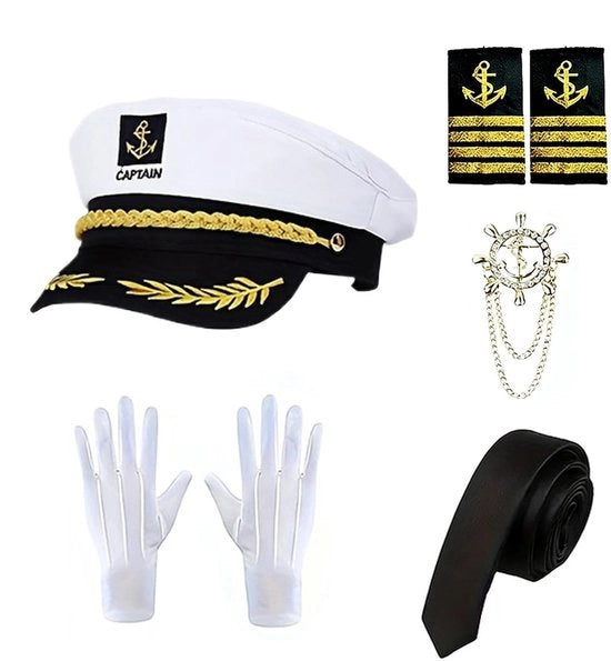 Costume da Capitano - Outfit Completo - Cappello/Manopole/Cravatta - Cosplay/Raccolta Attori - Navigazione/Vela/Pesca - Peso Leggero 150g