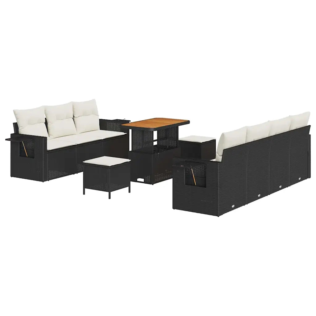 Set Divano da Giardino con cuscino 10 pcs Nero polyrattan