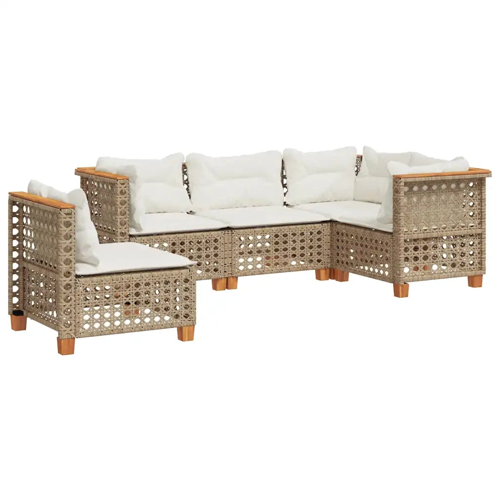 Set Divano da Giardino 5 pz con Cuscini Beige in Polyrattan