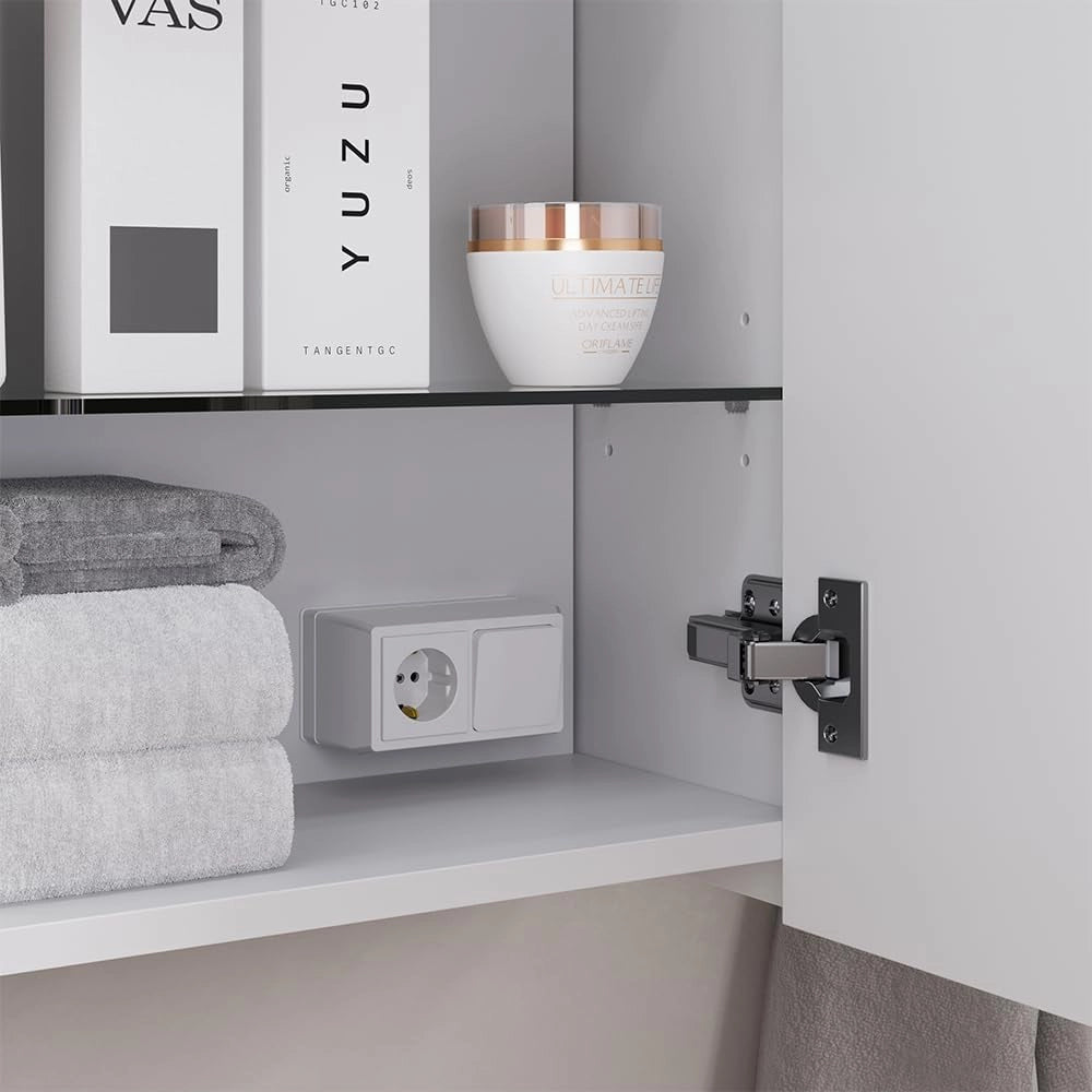Set di mobili da bagno Alina, Bianco, 80 cm, composto da mobile sottolavabo, specchiera e colonna alta
