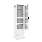 Mobile con specchio girevole con portagioielli; libreria aperta e 6 ganci per camera da letto; 50×50×170 cm bianco
