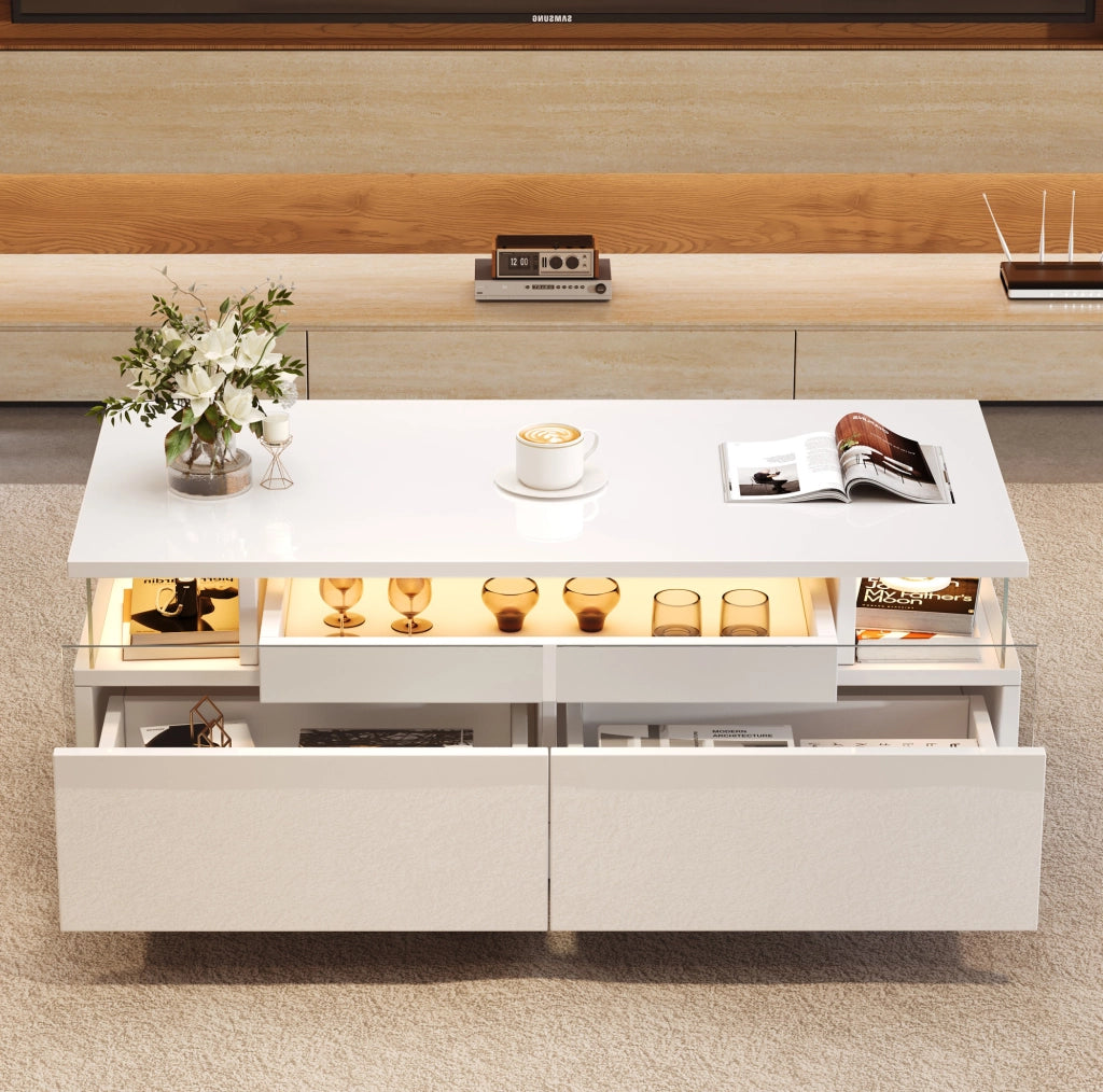 Tavolino da caff猫 90 x 45 x 35.5 cm; con vassoio e 2 cassetti; truciolato; bianco