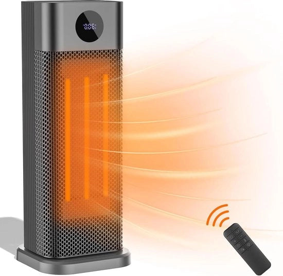 Riscaldatore ventilatore a ceramica 2000W oscillante 60° girevole con telecomando touchscreen 3 impostazioni di temperatura maniglia portatile - Casa ufficio