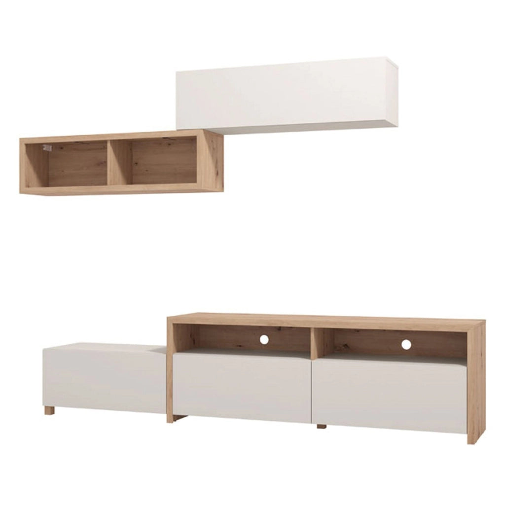 Mobile Soggiorno Tiana, Parete Attrezzata 6 Ripiani, 237.5x41.5x160.5h cm Bianco Crema