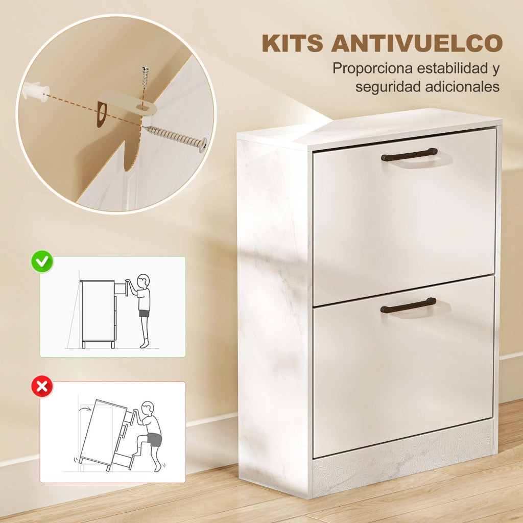 Armadio per scarpe con 2 ante a specchio e ripiani regolabili ¨C zephmum ¨C 60x24x80 cm bianco