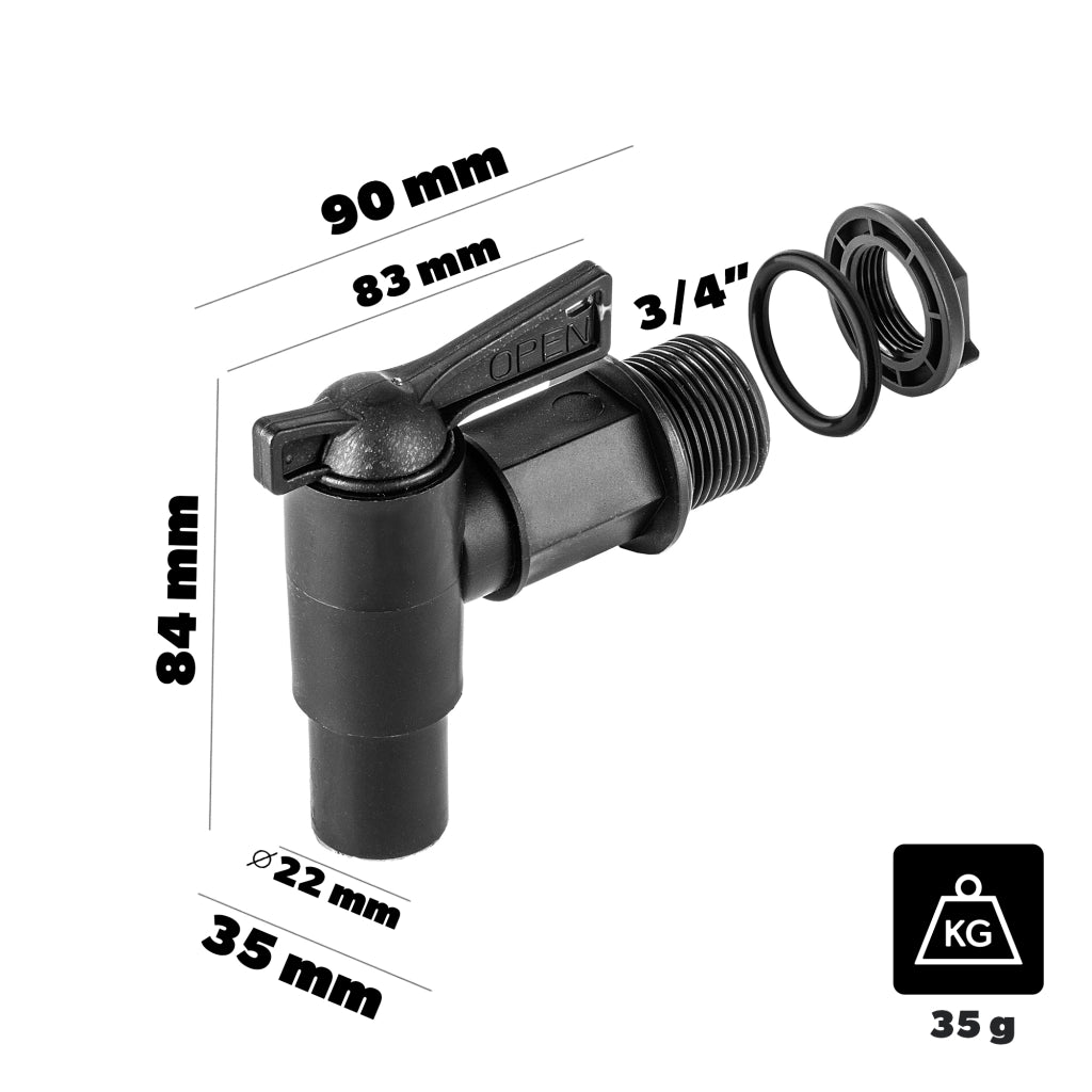Rubinetto da giardino KADAX 3/4 per serbatoio di acqua piovana con valvola a barilotto.