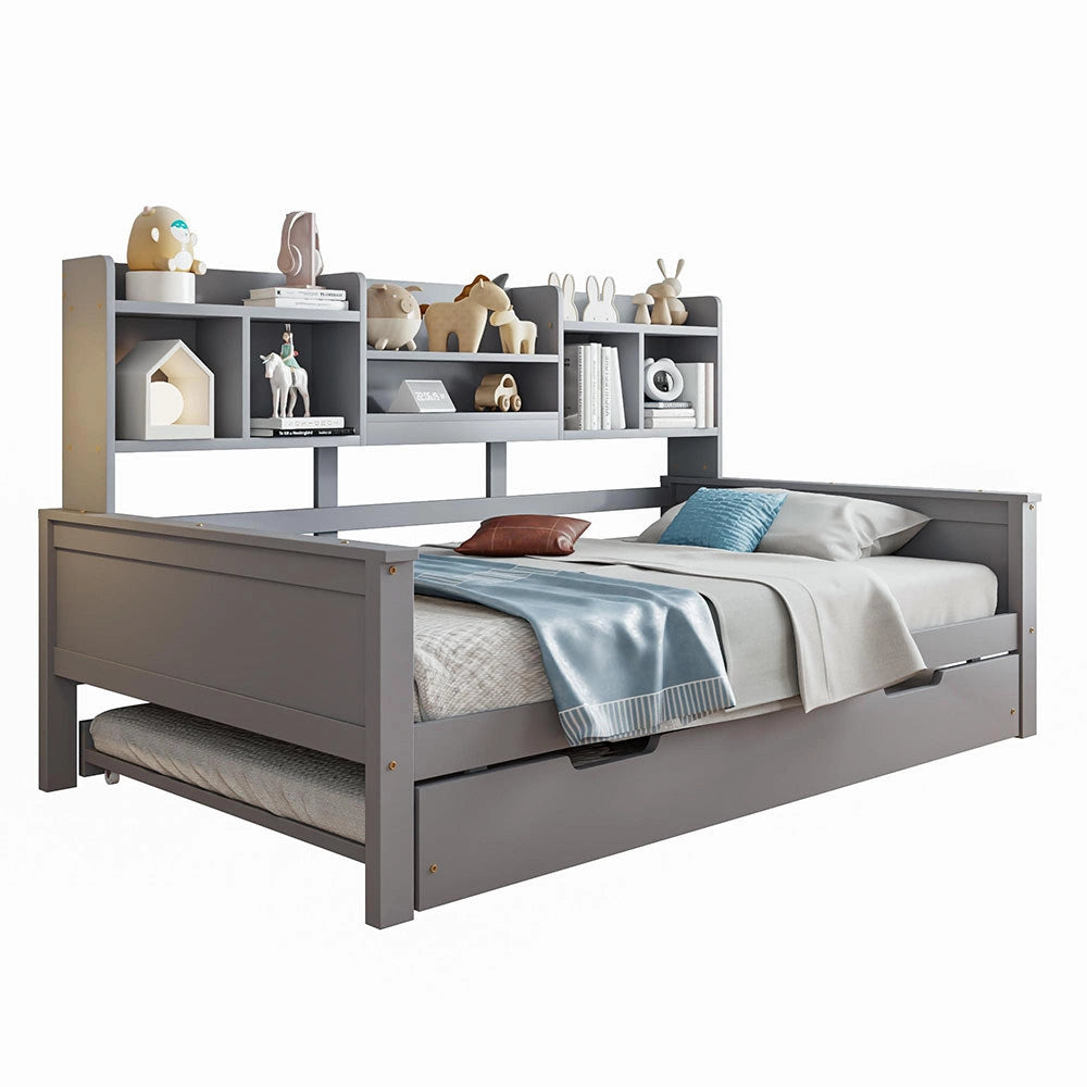 Divano letto in legno 90x200cm - Xylo - grigio, estensibile 90x190cm, pino