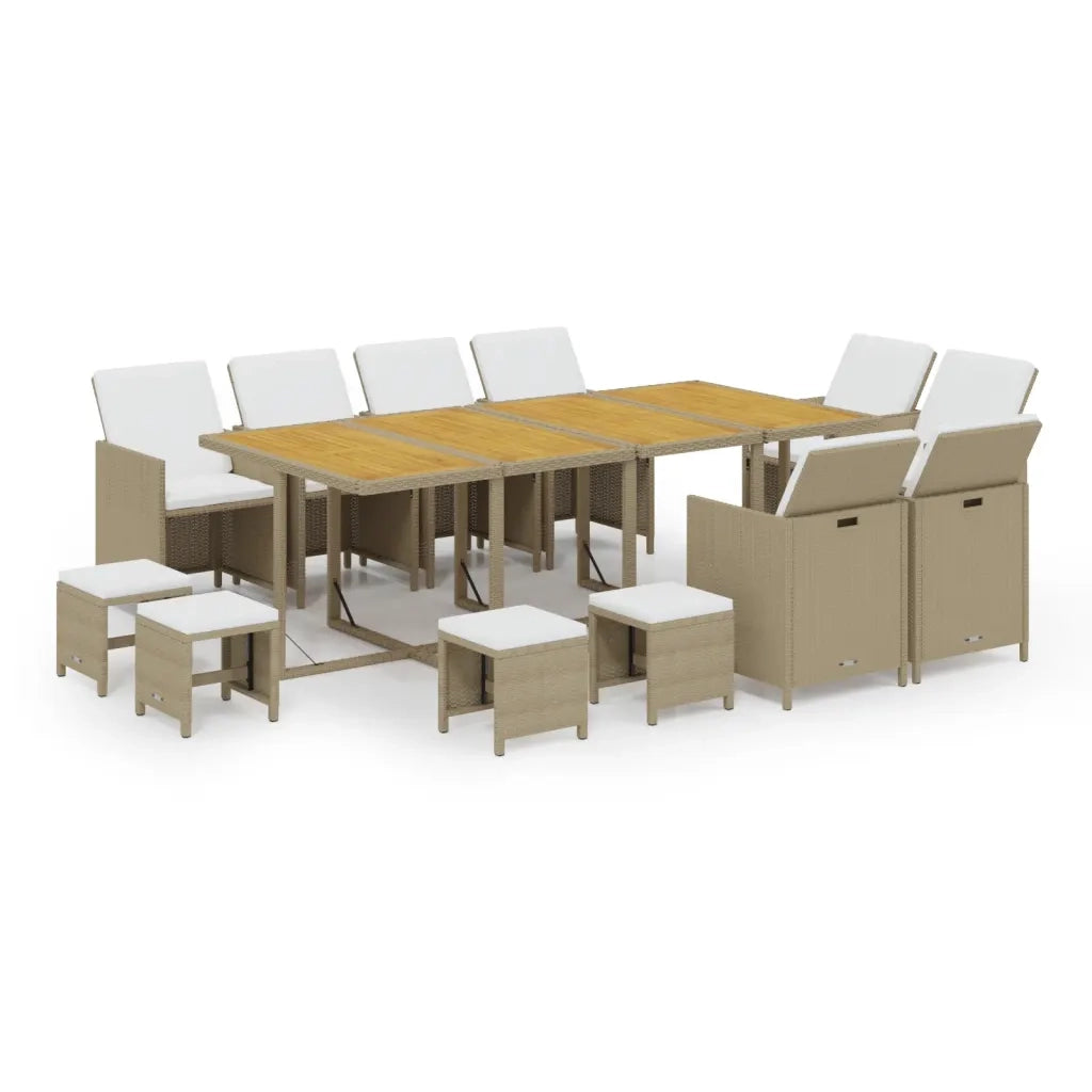 Set da Pranzo per Giardino 13pz con Cuscini in Polyrattan Beige cod mxl 38608