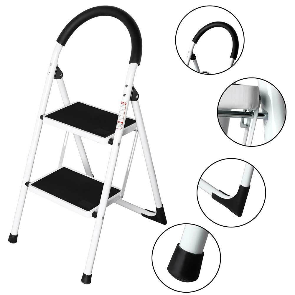 Scala Scaletta Pieghevole 2 Gradini Antiscivolo Sgabello Scaletto Acciaio 150kg