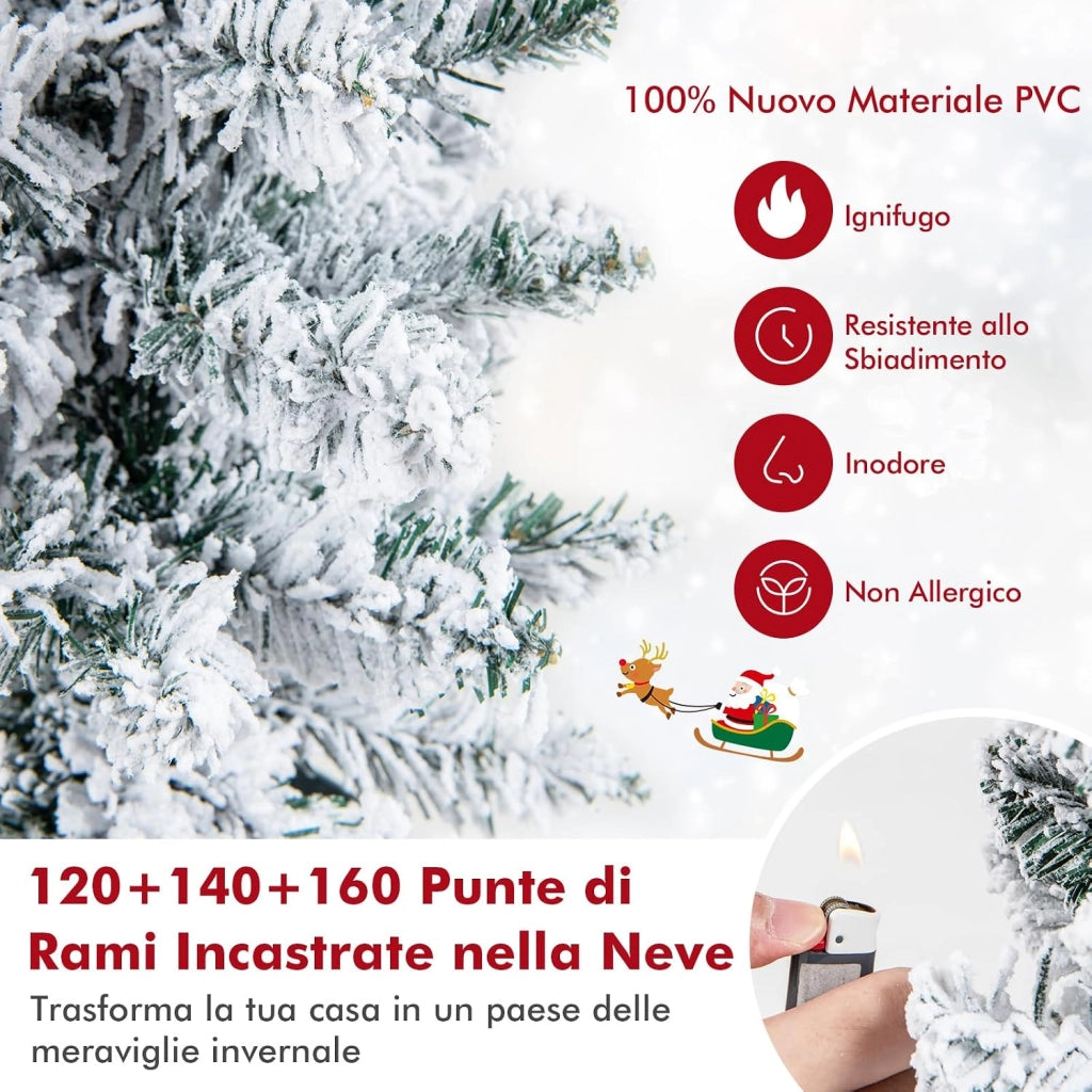 Set di 3 Alberi di Natale Artificiali da 90 CM + 120 CM + 150 CM | Alberi di Natale Slim Innevati con 120 + 140 + 160 Punte di Rami e Barili di Metallo Riempiti di Cemento