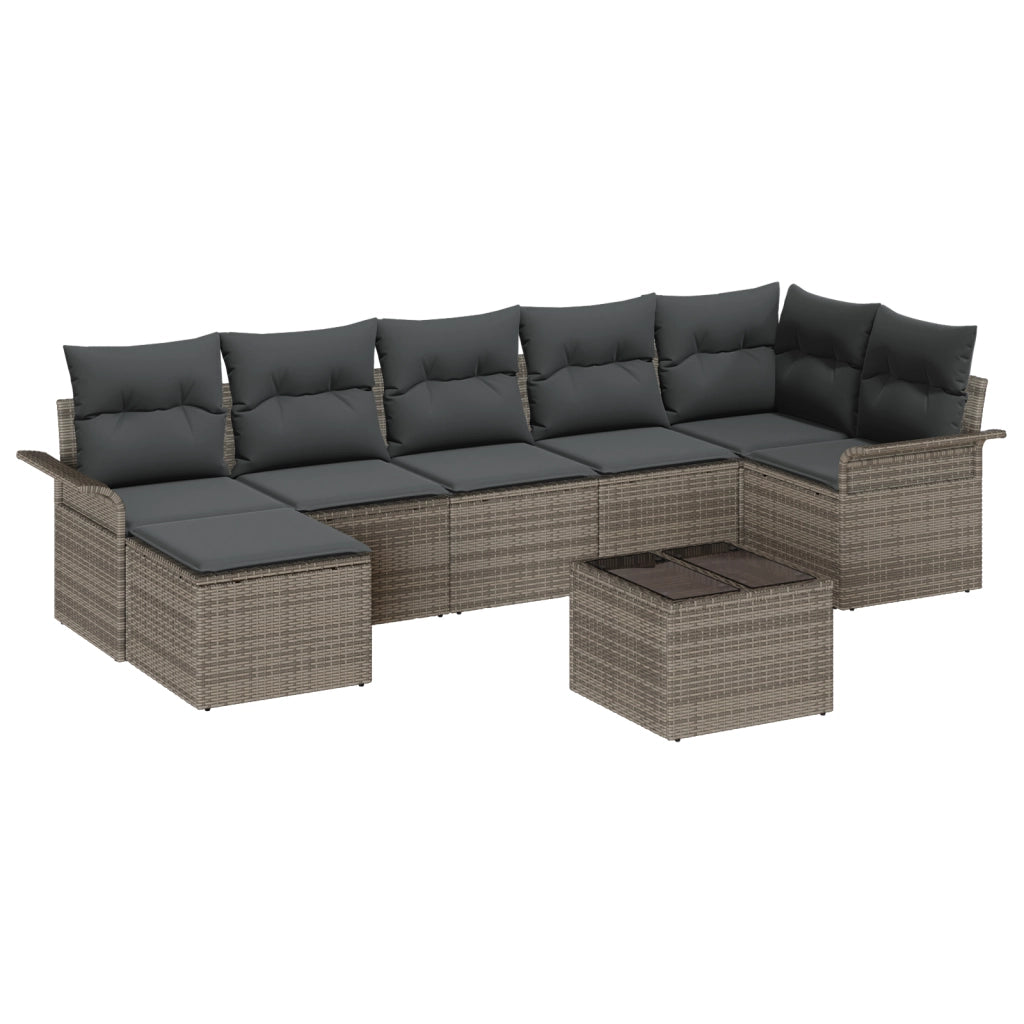 Set Divano da Giardino  7 Pezzi con Cuscini Nero Polyrattan