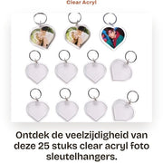 Sostegno per chiavi 25 pezzi - Sostegno per chiavi foto in acrilico - Forma a cuore - Personalizzato - Translucido - Inserzione libera