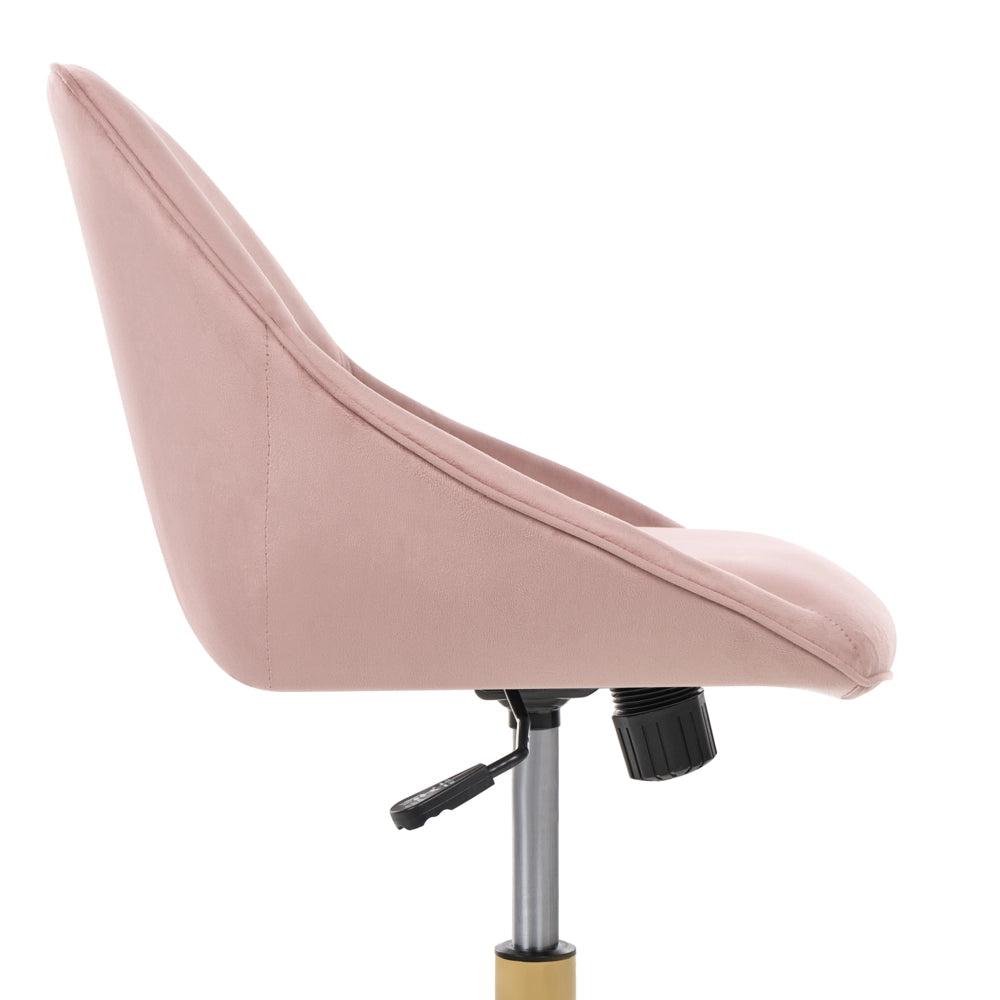 Sedia da ufficio in velluto rosa regolabile e girevole, con gambe in metallo Arredamento da ufficio elegante