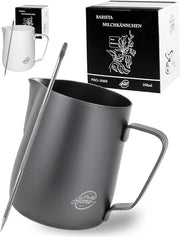 Barista Cannetta da 350 ml - Nero - Acciaio Inossidabile - inclusa Penna per Latte Art