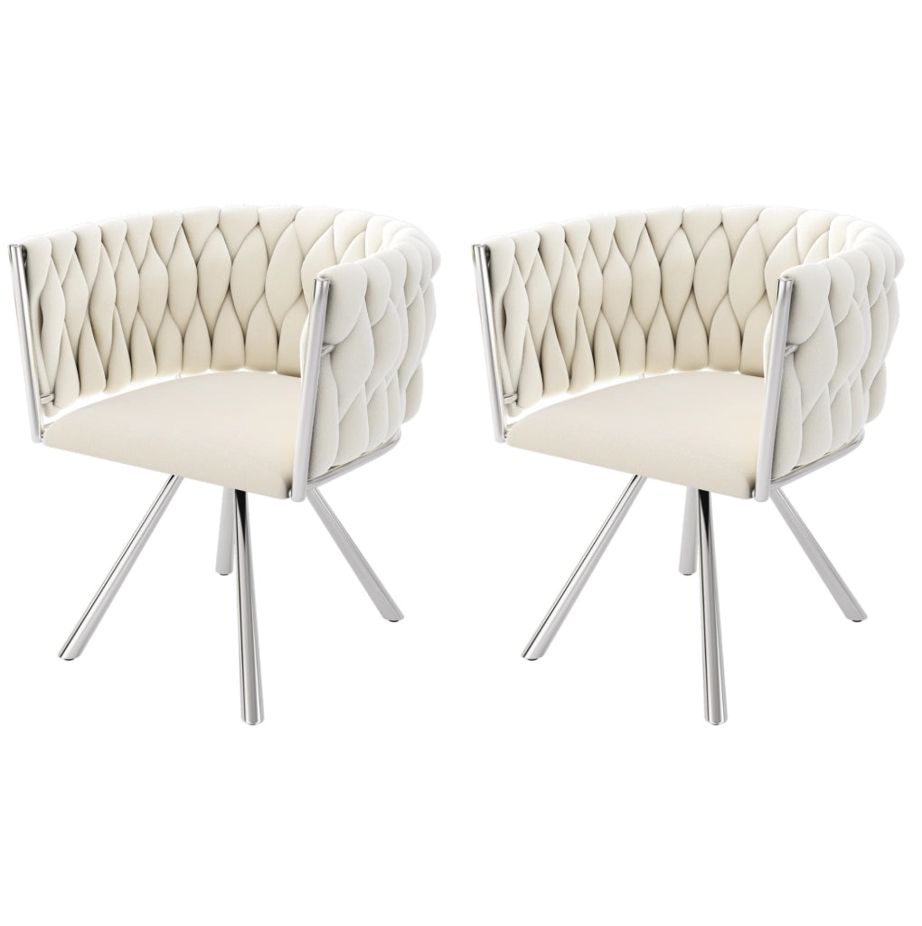 Set di 2 sedie da pranzo girevoli 62.23x60.96x57.15 cm in velluto beige; argento