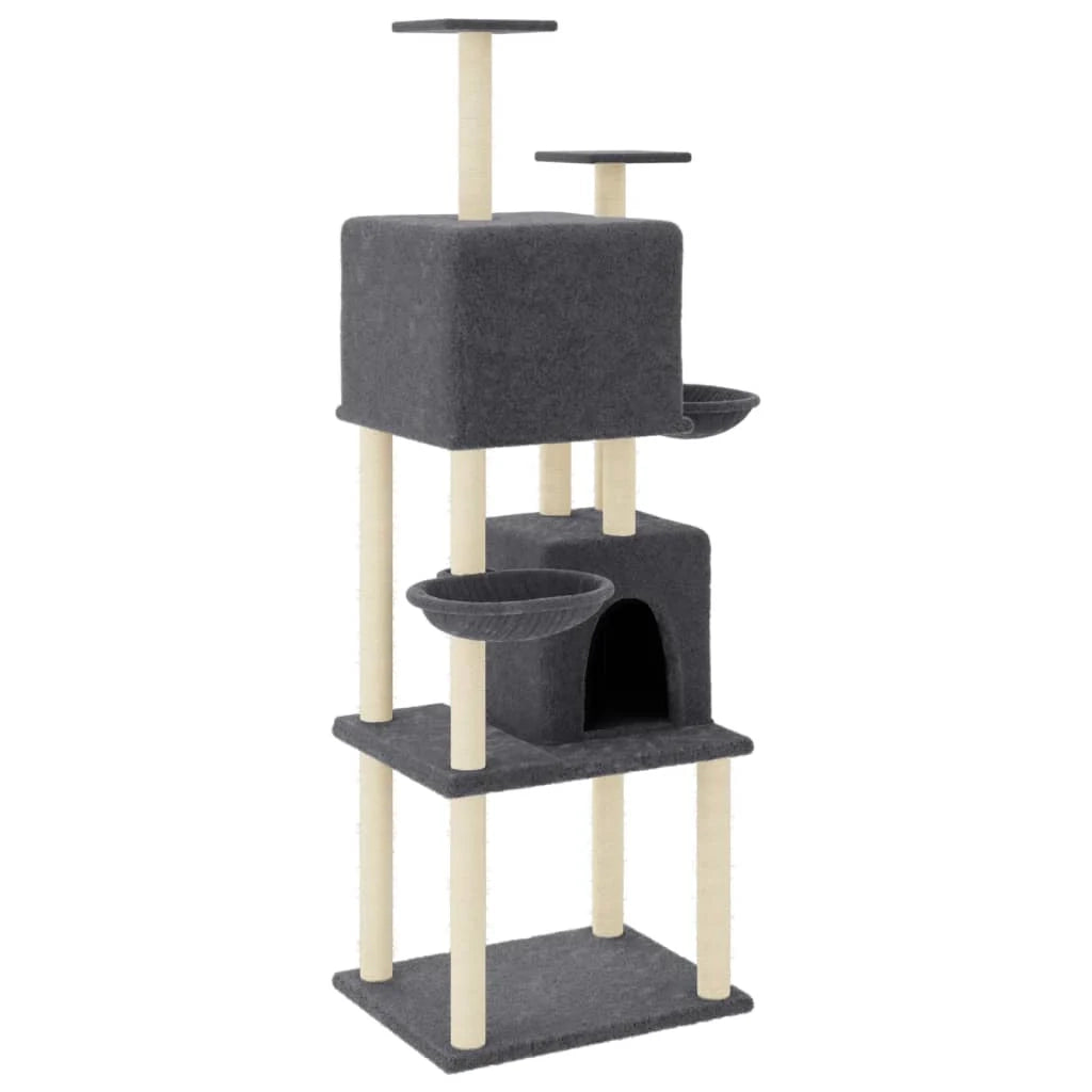 Tiragraffi per gatti mobili Tower Climbing Toy tiragraffi piattaforma da arrampicata con tiragraffi in sisal scuro 180 cm grigio 02_0022688