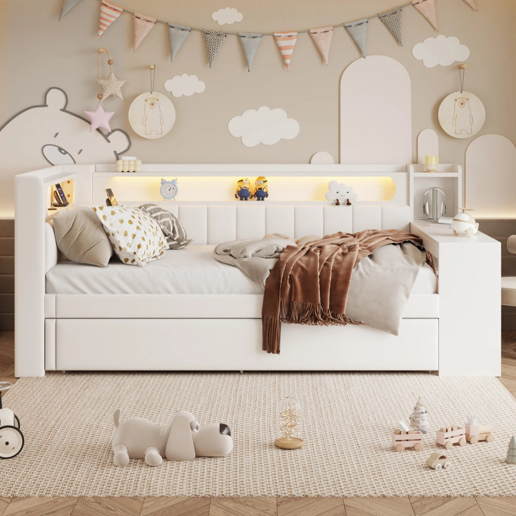 Letto giorno imbottito con USB e LED 90x200 cm