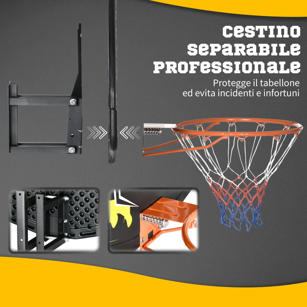 EasyComfort Canestro Basket per Bambini e Adulti da Indoor e Outdoor in Acciaio e PE, 110x90x70 cm, Nero e Giallo