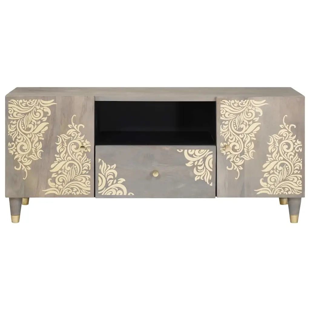 Mobile TV Grigio 105 x 33 x 46 cm Legno di mango massello 4018786