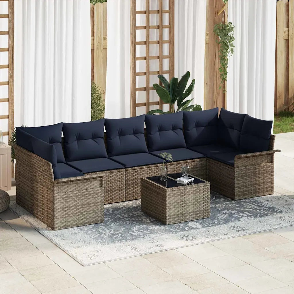 Set Divano da Giardino 8 pcs Grigio polyrattan