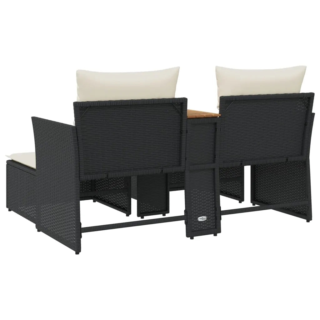Divano da Giardino 2 Posti con Sgabelli Nero in Polyrattan 365803