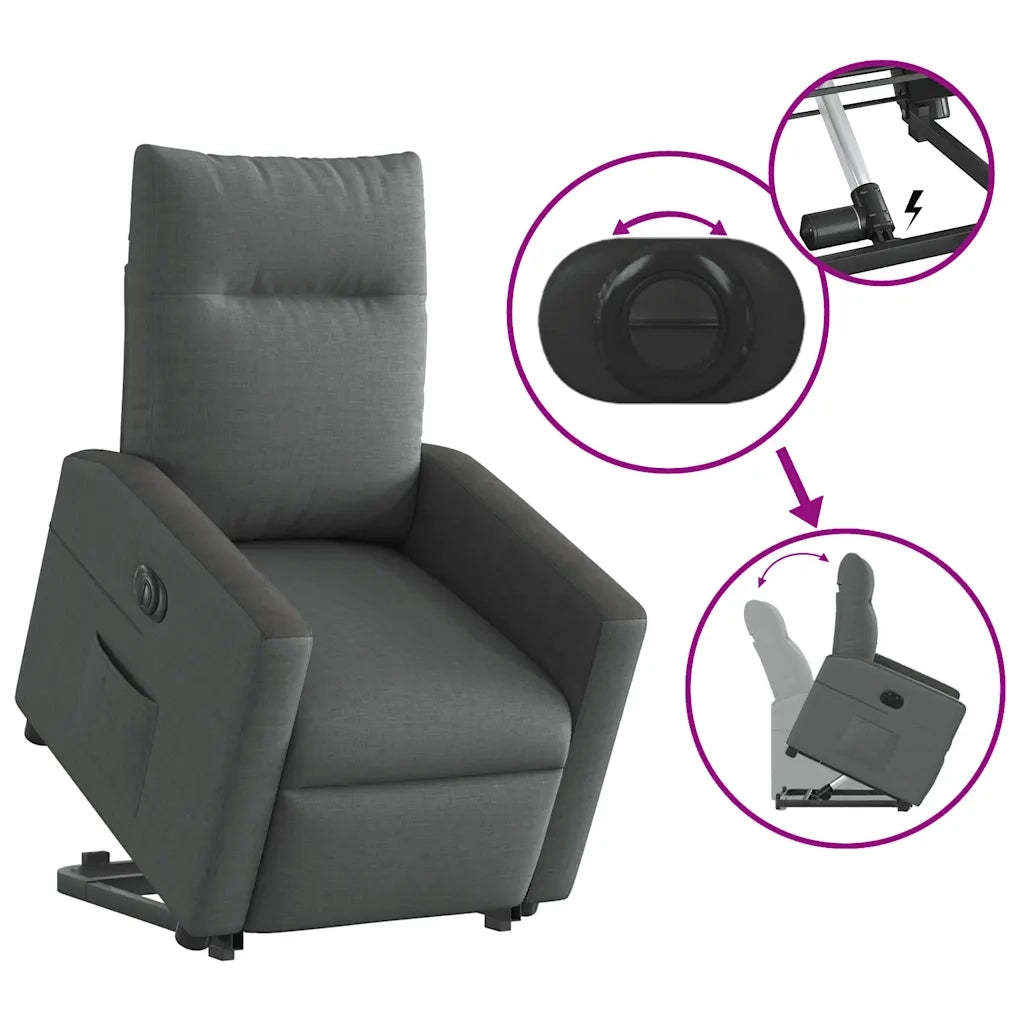 Poltrona | Sedia Relax Alzapersona Reclinabile Elettrica Grigio Scuro Tessuto