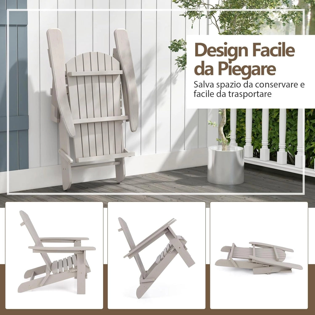 Sedia Adirondack Pieghevole, Sedia da Giardino in Legno di Abete, Poltrona Prendisole con Schienale Alto, Portata 180 kg, 89 x 71 x 94 cm (2, Grigio, 89 x 71 x 94 cm)