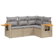 Set Divano da Giardino 4 pz | Set Salotto da Giardino con Cuscini Beige in Polyrattan