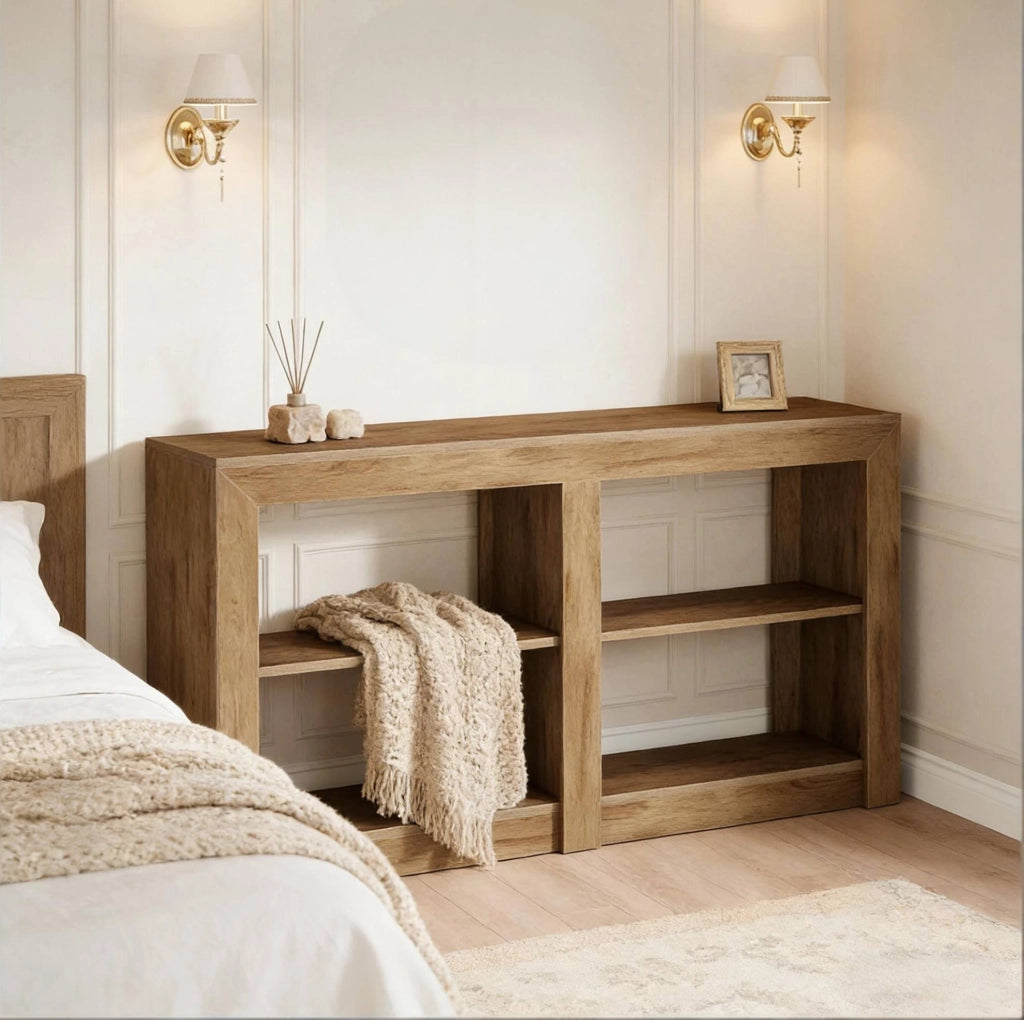 Tavolo consolle 150 cm in MDF marrone a 3 ripiani
