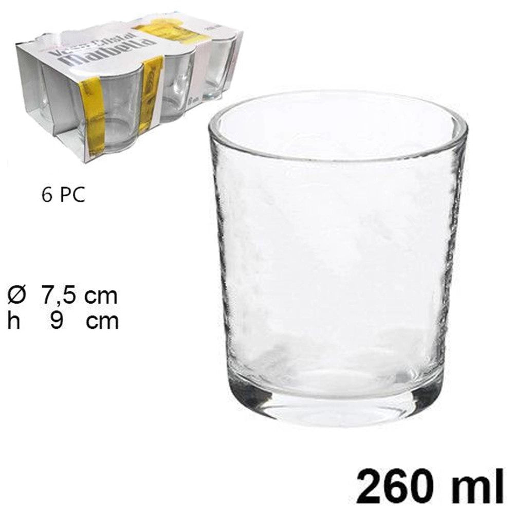 Trade Shop - Set 6 Bicchieri Trasparenti 260ml In Vetro Da Tavola Acqua Bevanda Calda The -