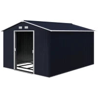 Casetta da Giardino con 2 Porte Scorrevoli e 4 Prese d'Aria, in Acciaio, 322x277x192 cm, Grigio